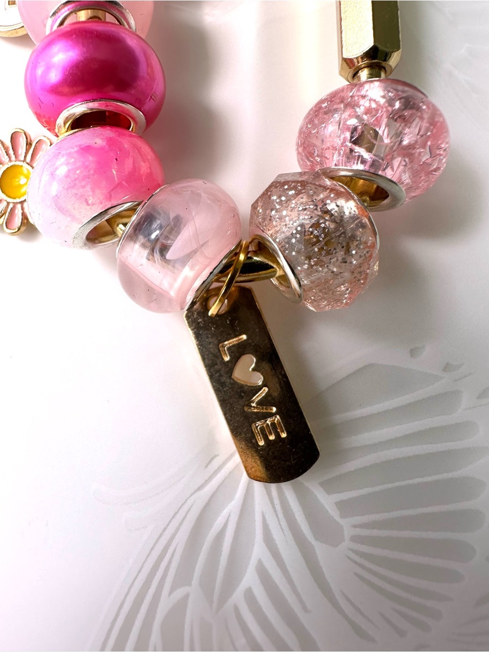 Pink Gold Tone Carabiner Purse Charm Keychain Beaded Bag Charm - Picture 7 of 7